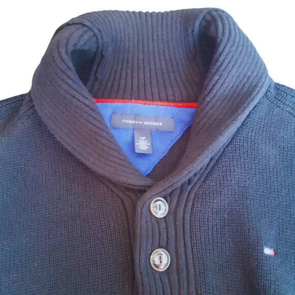 Tommy Hilfiger SZ S Black Cotton Men's 2 Button Shawl Collar Pullever Sweater - Picture 3 of 12